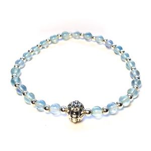 Blue Flourite and Tibetan Silver Stretch Bracelet